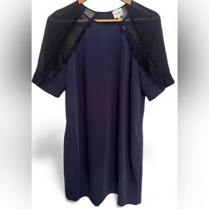 Reiss Navy and Black Quarter Length Sleeve Dress With‎ Lace Accent